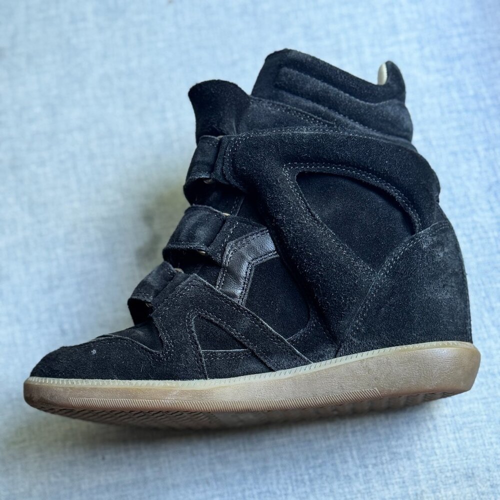 Isabel Marant- Black Leather & Suede High-Top Platform Sneakers